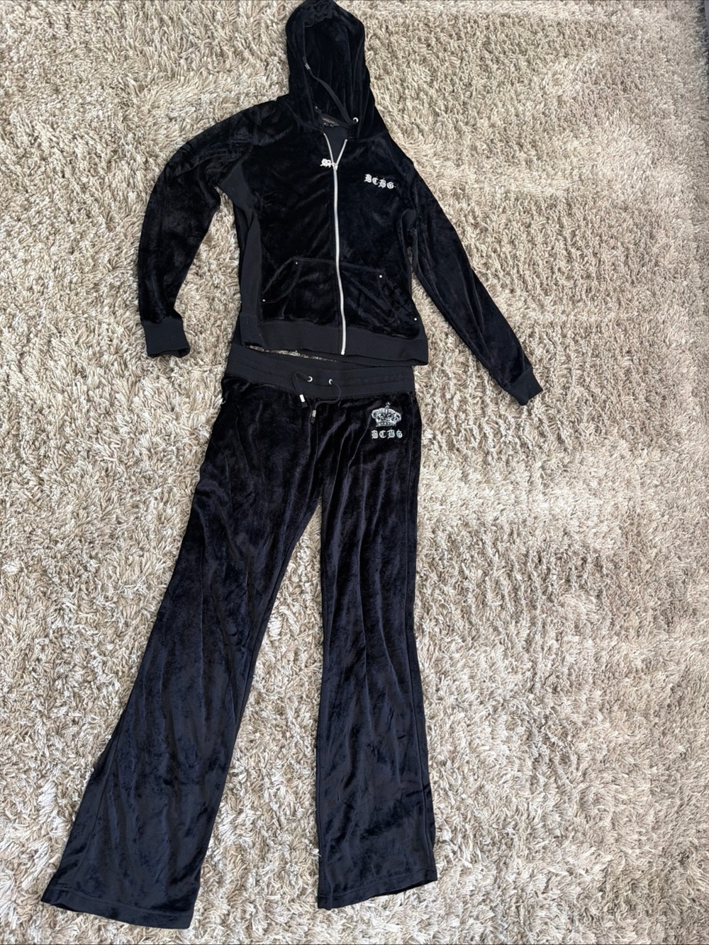 BCBGMaxAzria VTG Y2K black rhinestones embellished Velour Track Suit : Large